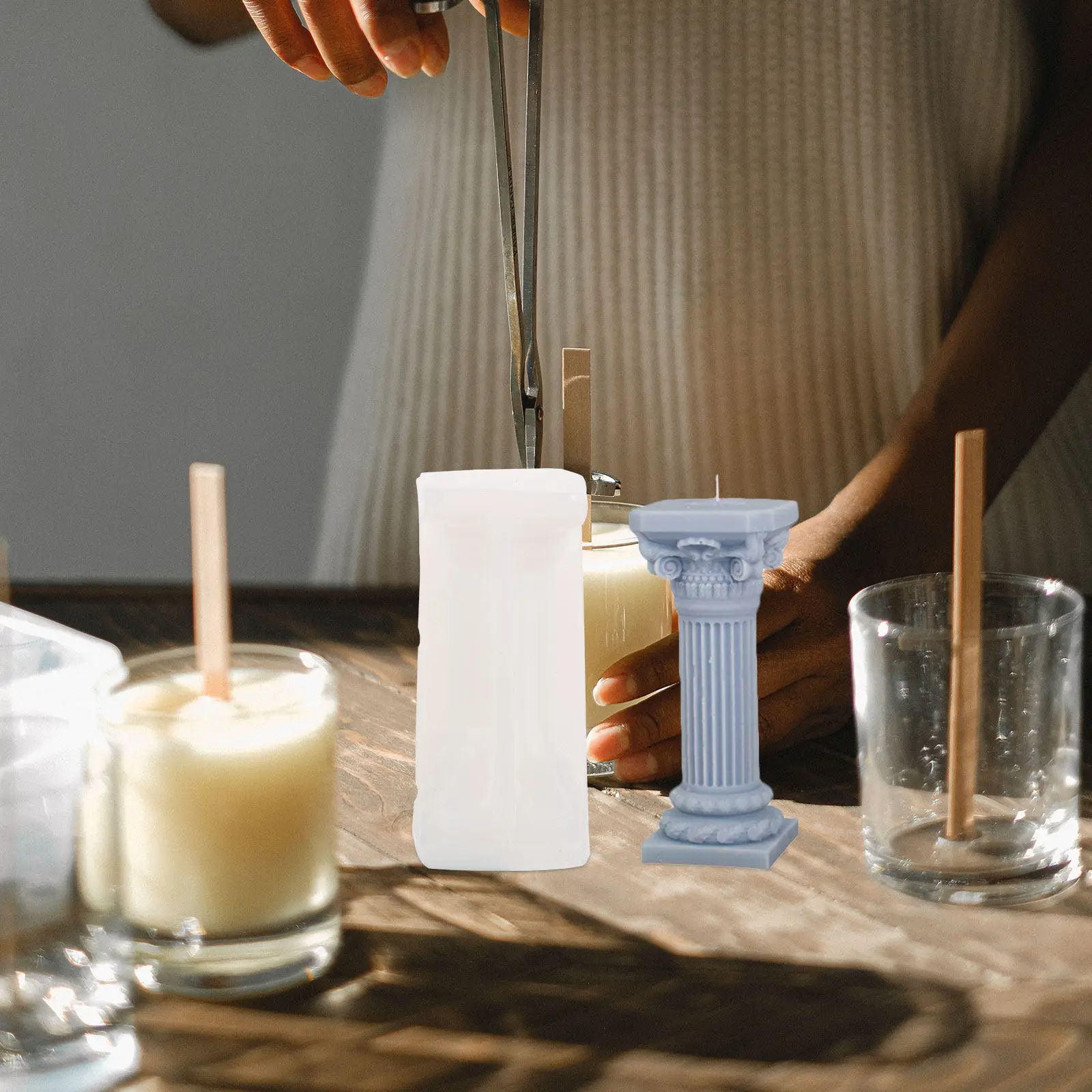 3D Pillar Mold Silicone Roman Column Style Strong and Supple DIY Mold for Aroma Candles Handmade Soap Easy Drying Use