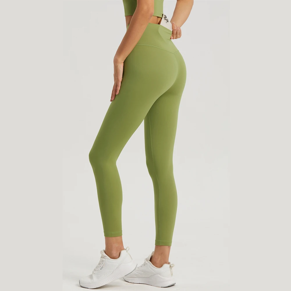 Vnazvnasi New Fabric Women Sports Leggings Skin Friendly Anti-curling High Waist Tights Pocket Inside Running Or Climbing Pants