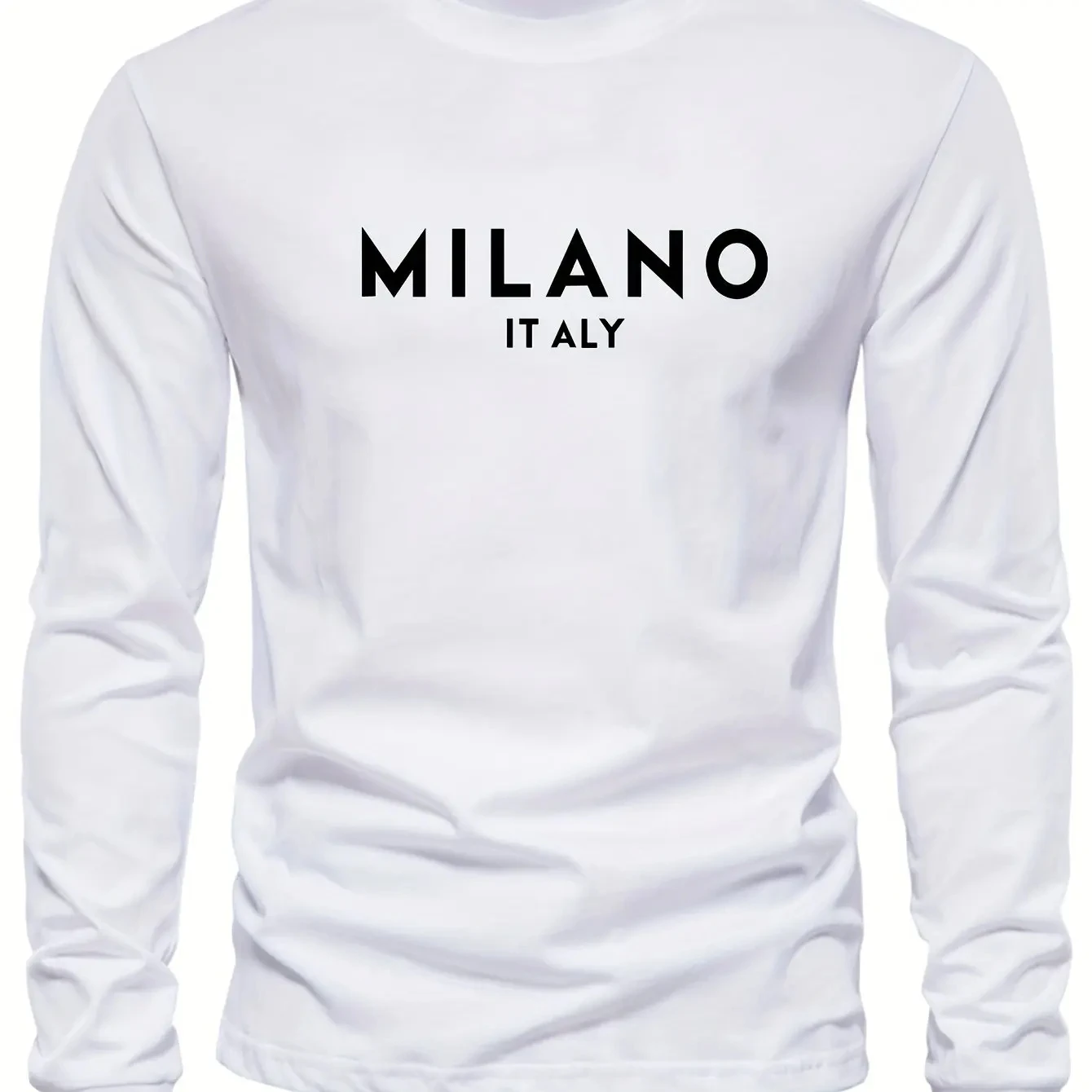 تي شيرت رجالي 100% من القطن الخالص فضفاض ومريح رياضي غير رسمي بالإضافة إلى ميلانو إيطالي مطبوع برقبة دائرية وأكمام طويلة