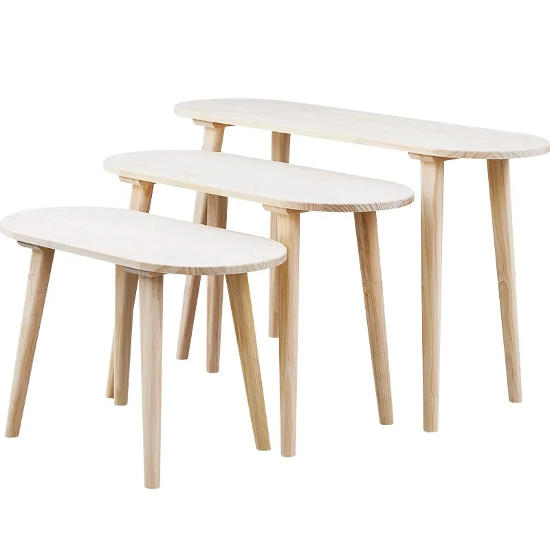 Clothing store display rack Floor-to-ceiling middle island rack, pine solid wood color running water table shoe and bag table