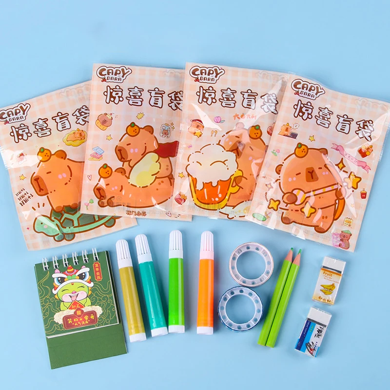 10Pcs Capibala Surprise Stationery Blind Bag Gift Pack For Children's School Season Learning Stationery Inspiration Lucky Small