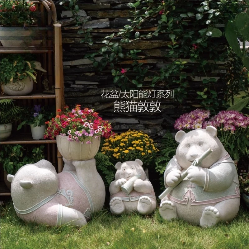 Chinese-style courtyard landscaping arrangement, panda flower pot balcony garden landscape outdoor yard decoration ornament