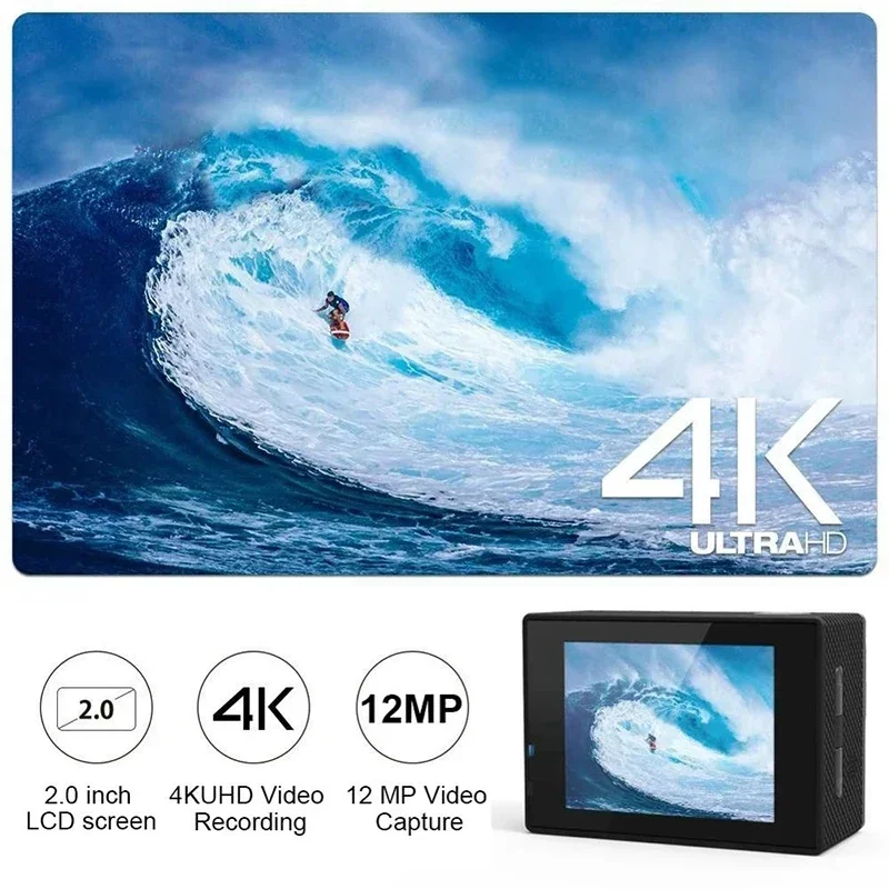 170° Underwater Action Camera - 4K WiFi Touchscreen Helmet Cam