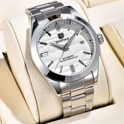 BENYAR 2024 New 40MM Desert Texture Luxury Men's Watch Night Light Stainless Steel Men's Automatic Watches BY-5208