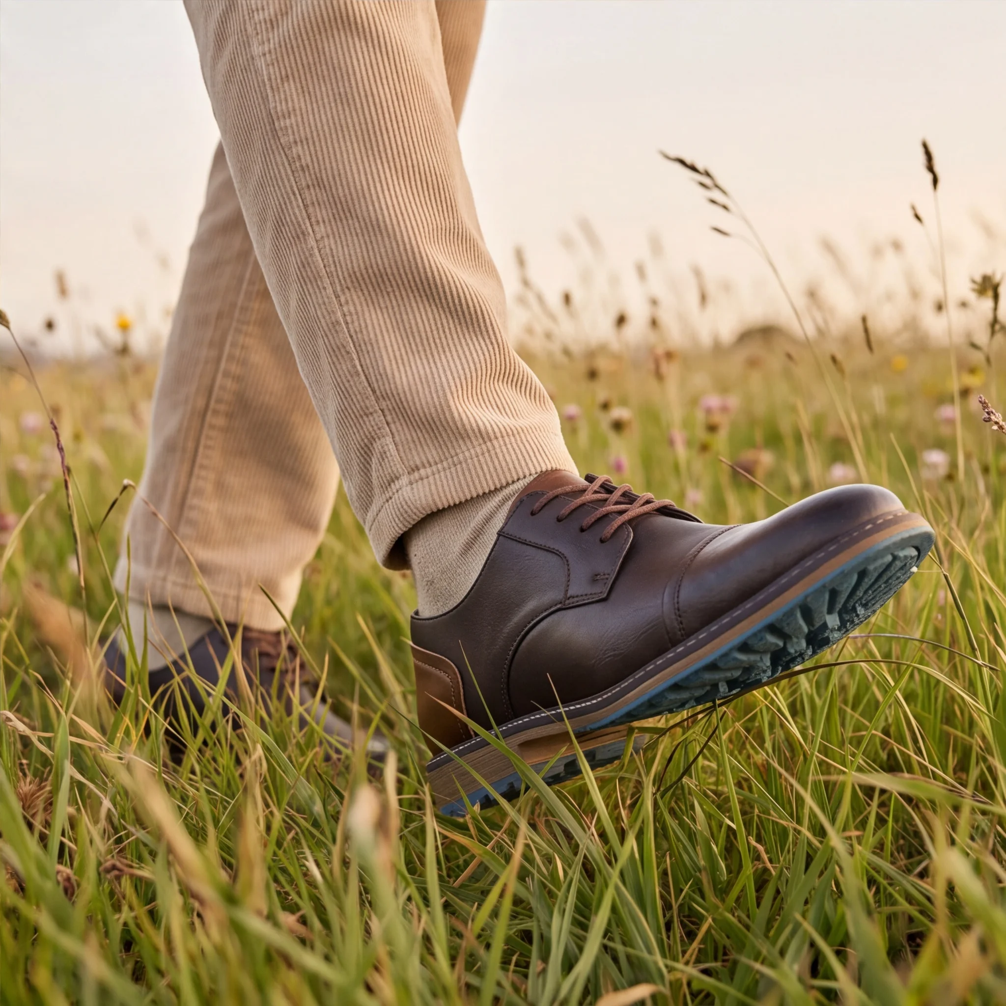 Herrenschuhe mit blauer Außensohle, Akzent-Schuhe für Männer, Business-Büro-Stil, Herrenschuhe mit Cap-Toe, Derby, zweifarbiges Design. – Detail 4