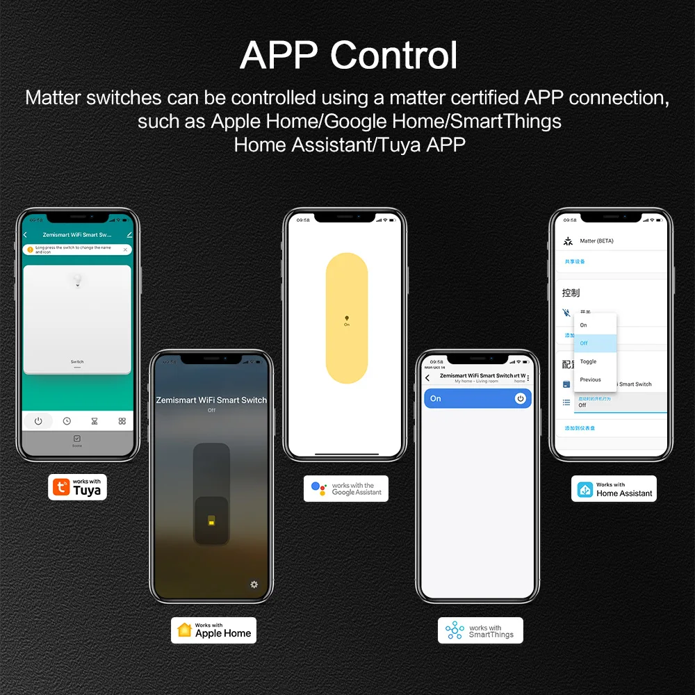 Zemismart Matter Over WiFi US interruptor de luz de pared de 3 vías con soporte de marco Homekit Google Home SmartThings Control de asistente de hogar