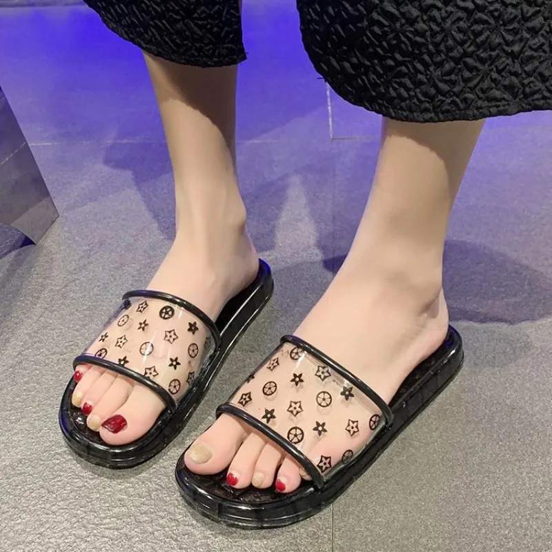 Women Slippers Summer New Transparent Indoor Home Bathroom Comfortable Non Slip Soft Sole Wear Resistant Plastic Slippers