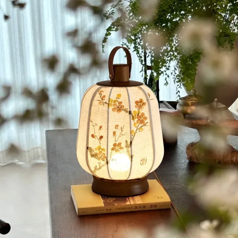 Portable Chinese Retro Palace Lantern Table Lamp Rechargeable National Style Atmosphere Light For Study Tea Table Calligraphy