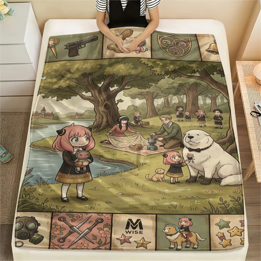 Spy x Family Character Print Flannel Blanket Comfortable Warm Throw for Home Sofa Bed Chair Travel Picnic Stylish Decor-Xin