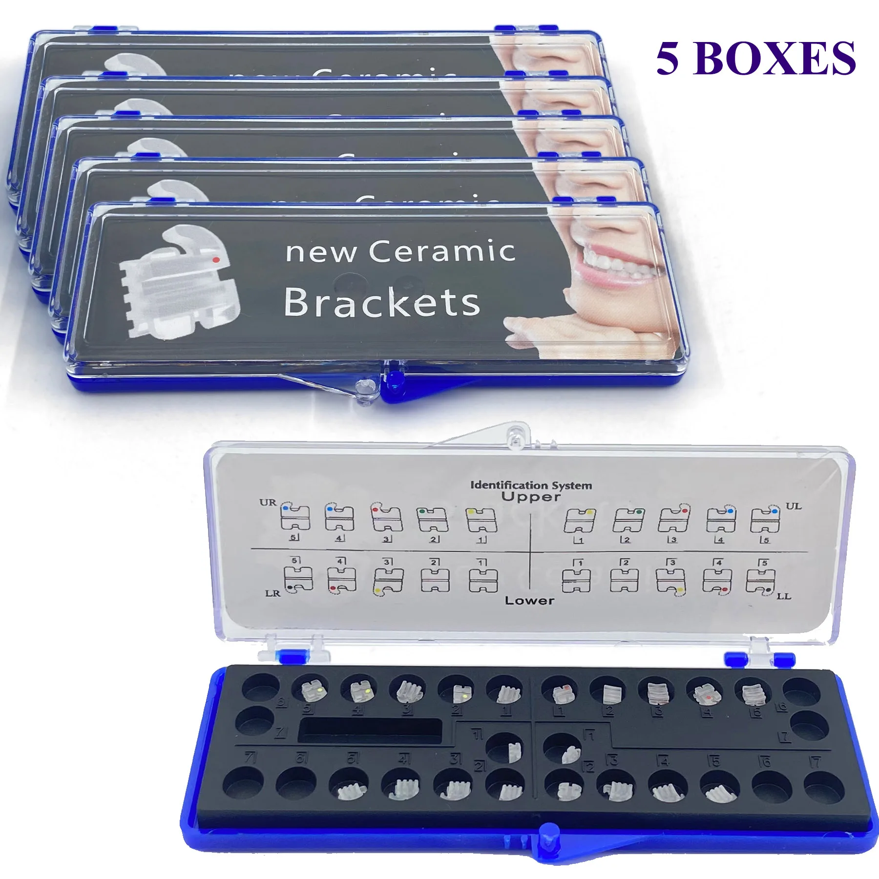 5 Kits Dental Orthodontic Ceramic Brackets Braces Monoblock MBT/Roth 0.022/0.018 3-4-5 Hooks odontologia accesorios Materials