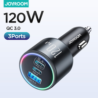 Joyroom 3 Port Super Fast Car Charger Adapter 120W Car Charger USB C for iPhone 15 Pro PD 100W&35W QC 4.0 Car Phone Charger