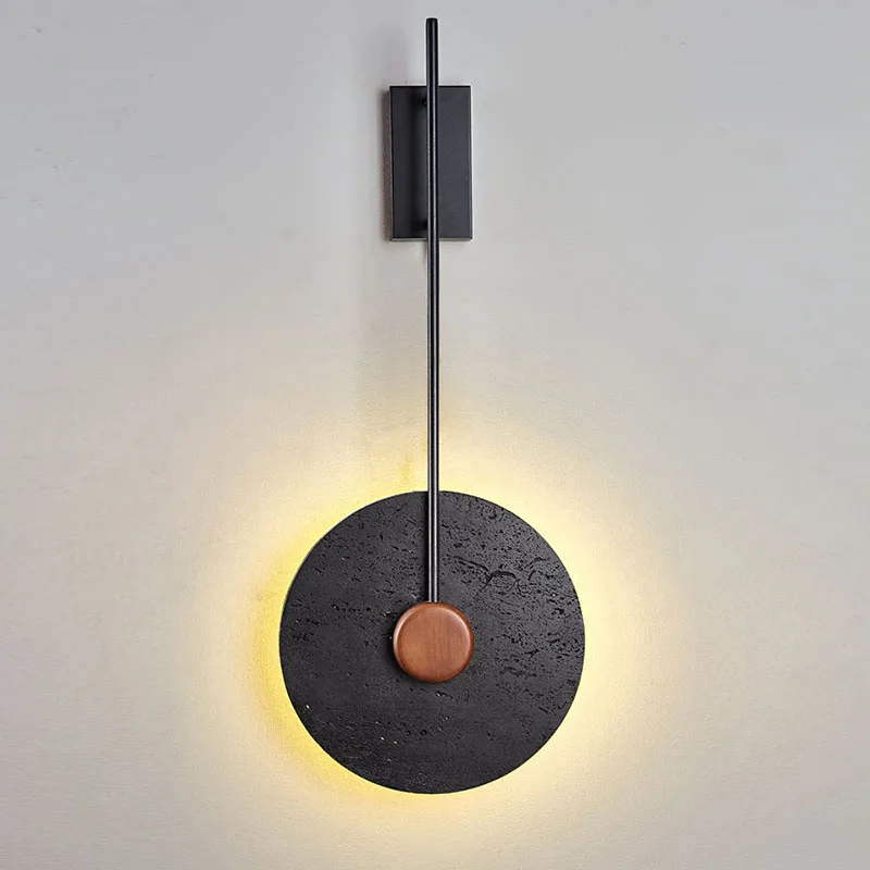 

Led Minimalist Luxury Natural Stone Wall Lamp Design Retro Bedroom Bed Sconce Light Wabi Sabi Black Living Room Background Light