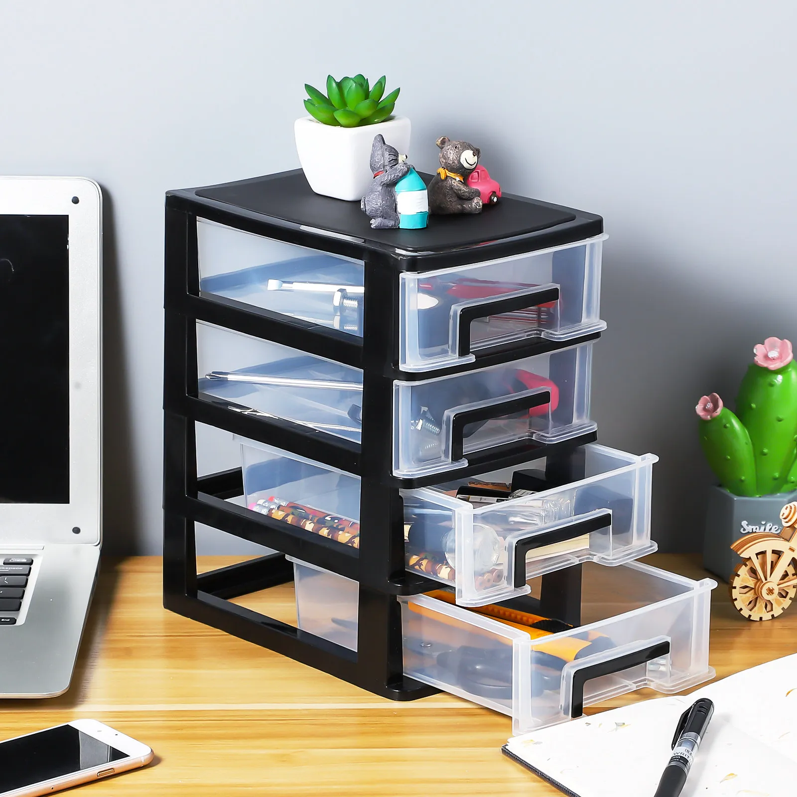 

Desktop Drawer Organizer 4-Tier Transparent Storage for Makeup Stationery Dorm Room Office Desk Organization Solution