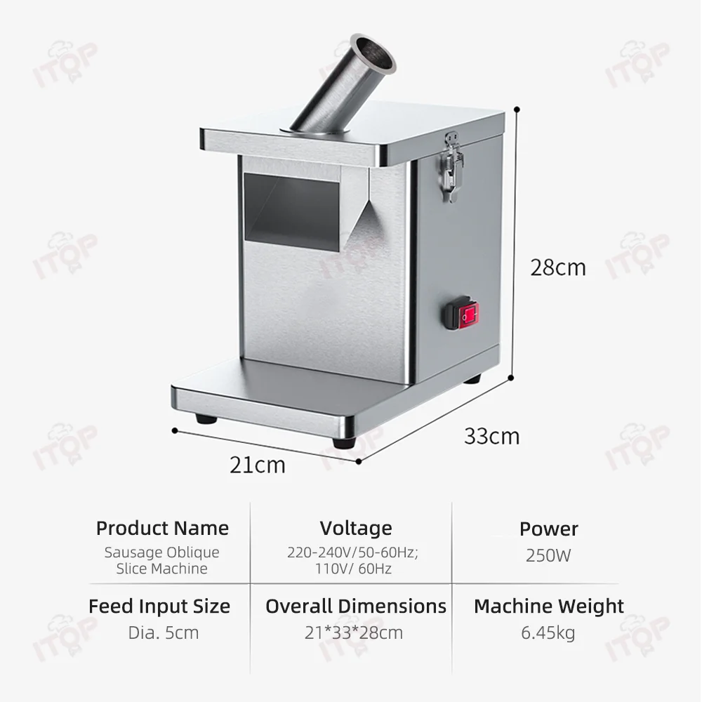 ITOP OEVEC Multi-function Oblique Sausage Cutting Machine 5cm Large Diameter Feed Port Food Slicer Meat Cutting Maker 110V 220V