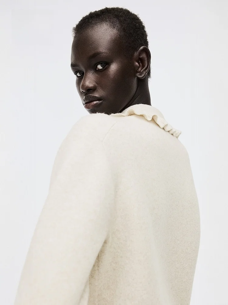 H&M Cardigan aperto lavorato a maglia da donna invernale con colletto casual vestibilità ampia poliestere acrilico nylon misto lana dettaglio bottoni