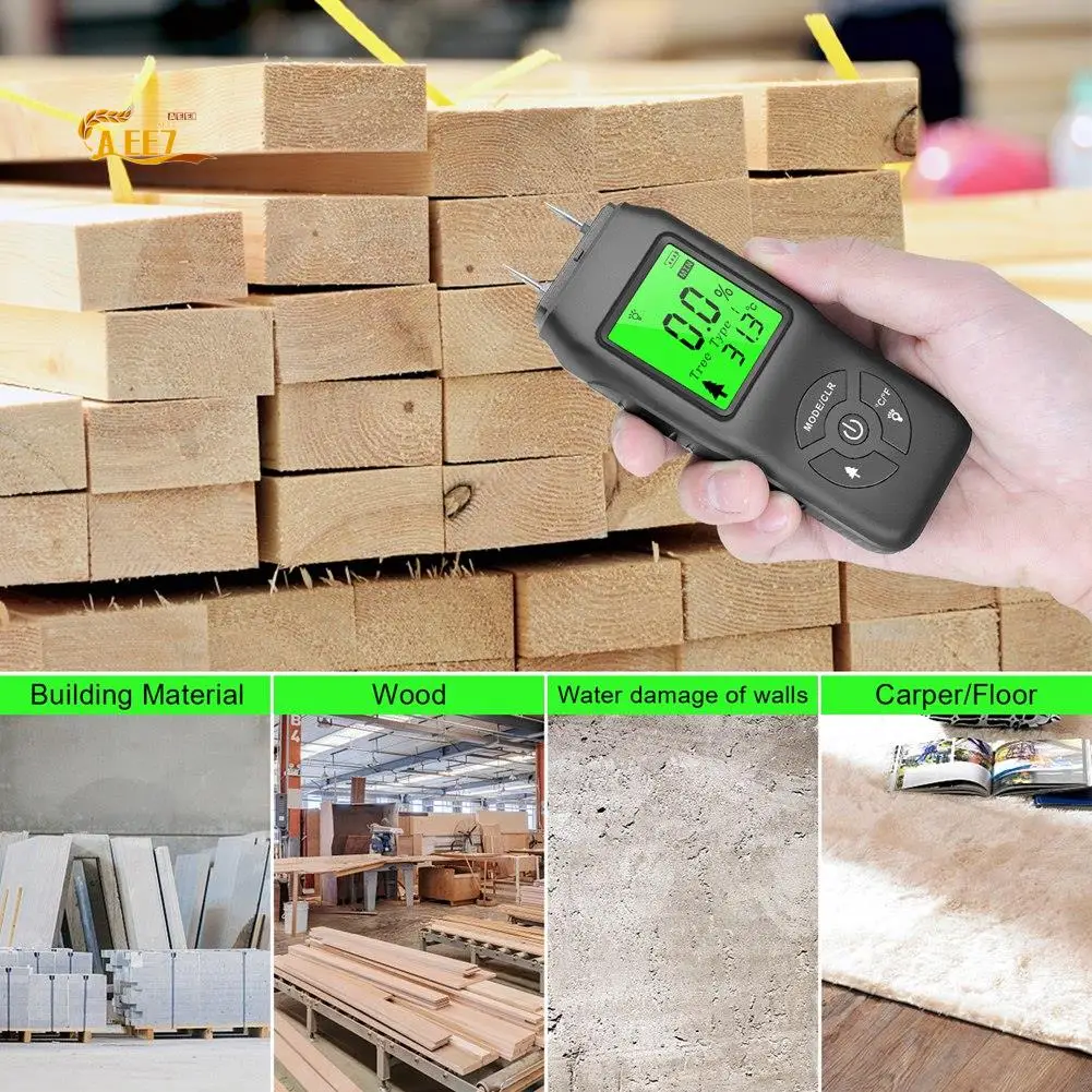 AEE7-Digital Moisture Meter, Water Leak , Moisture Tester, Pin Type, Backlit LCD Display,Wood Humidity Tester