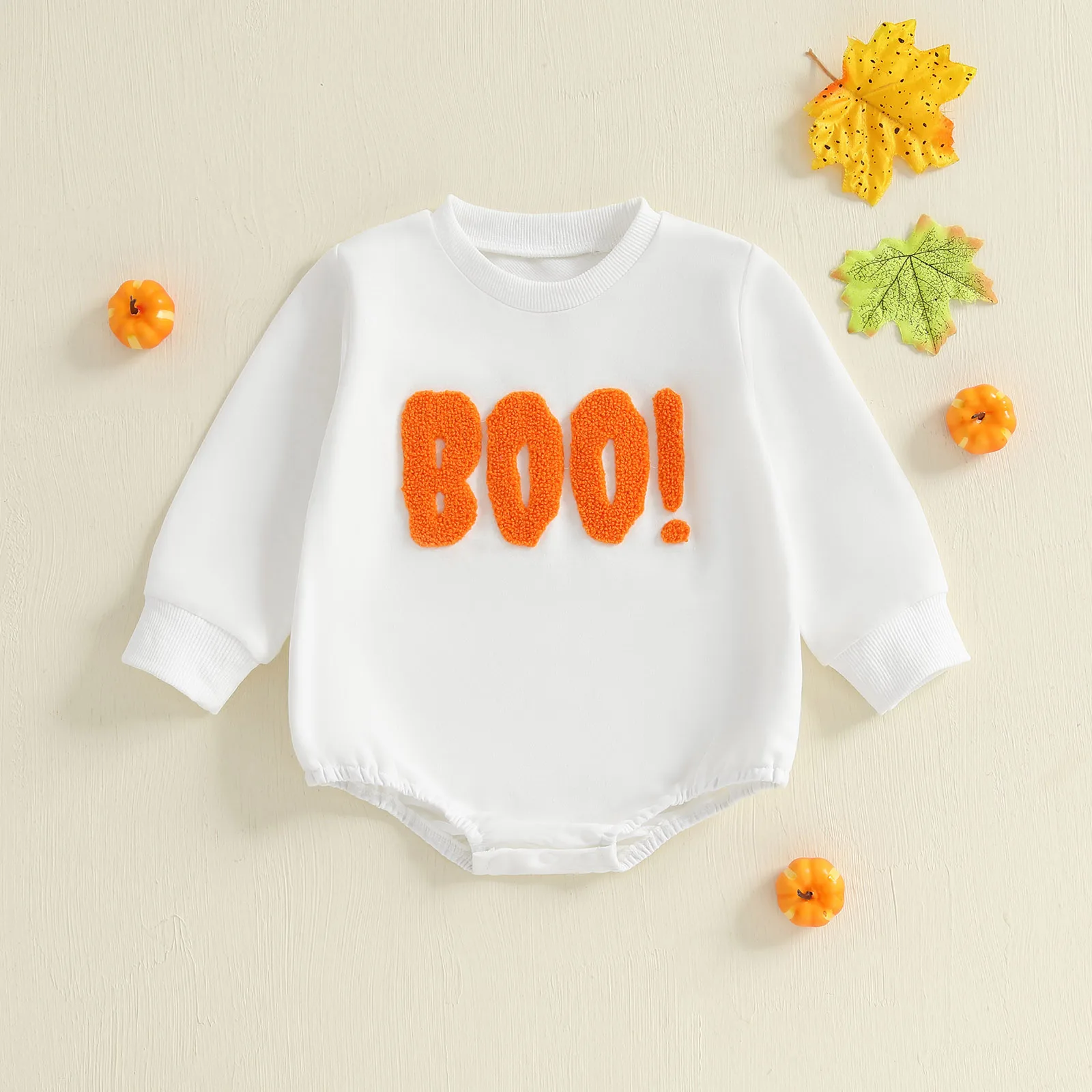 

0-18 Months Baby Boy Halloween Casual Jumpsuit Long Sleeve Round Neck Letter Embroidery Rompers