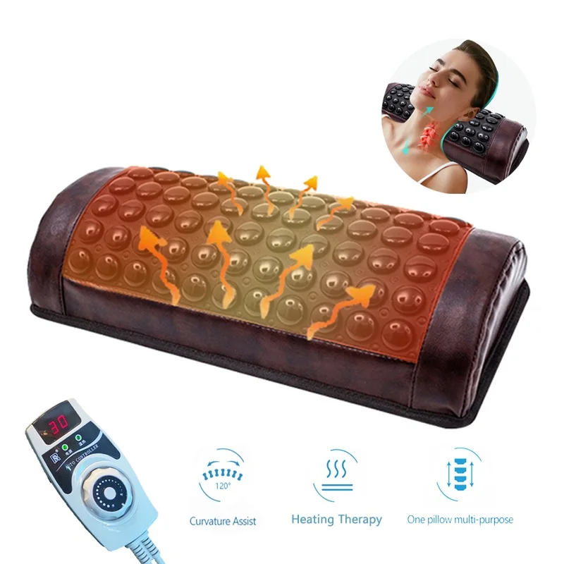 Multi-functional Heating Tourmaline Jade Massage Pillow Far Infrared Therapy For Neck Care Health And Relaxation Lumbar Support