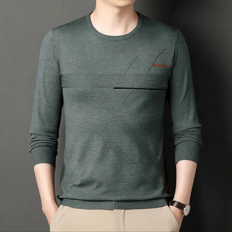 2023 Spring and Autumn Men\'s Loose Round Neck Pullover Solid Color Casual Fashion Elegant Commuter Long Sleeve Knitted Sweater