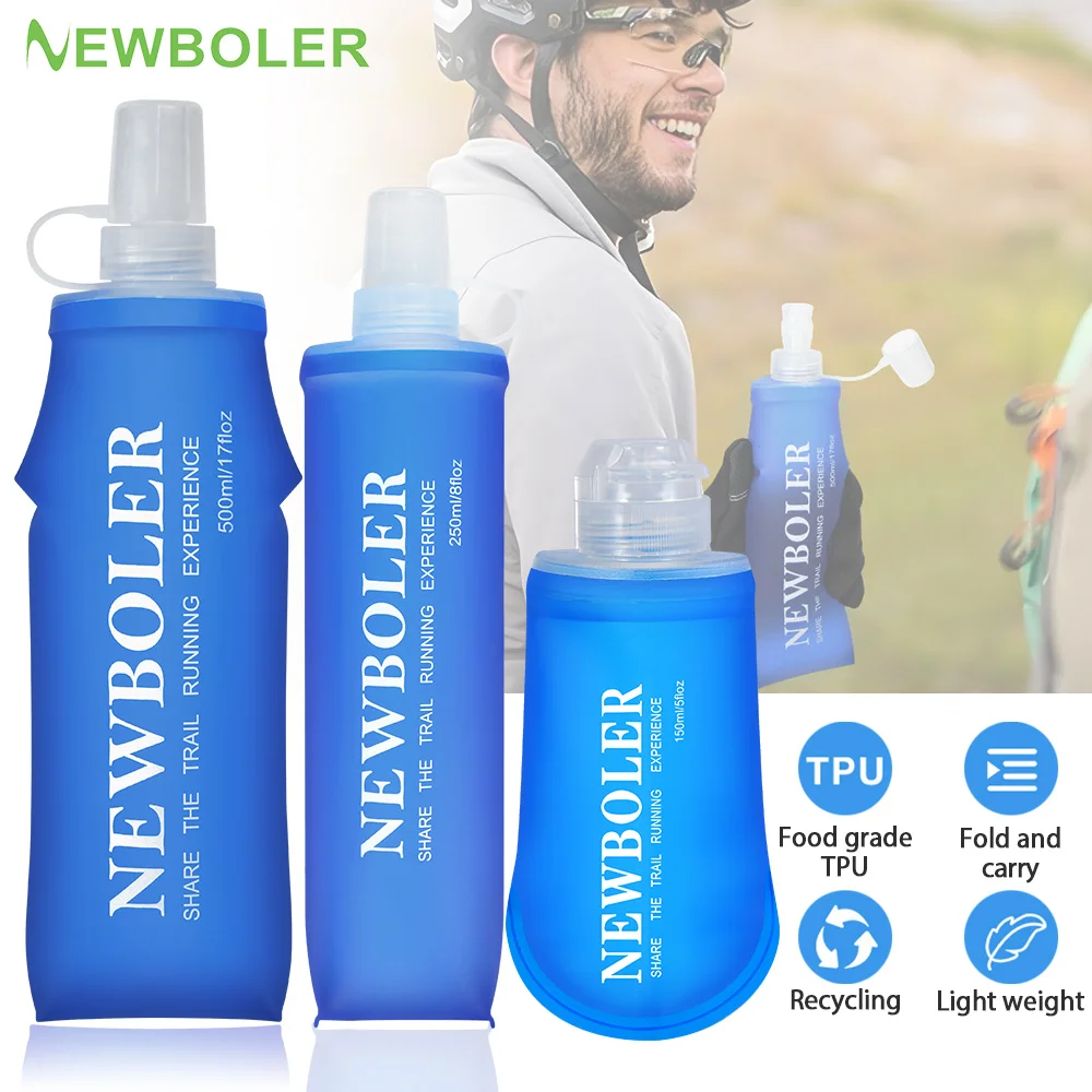 NEWBOLER 150ml 250ml 500ml butelka na wodę TPU składana miękka kolba Outdoor Sport torba na wodę składana butelka na wodę bieganie Camping