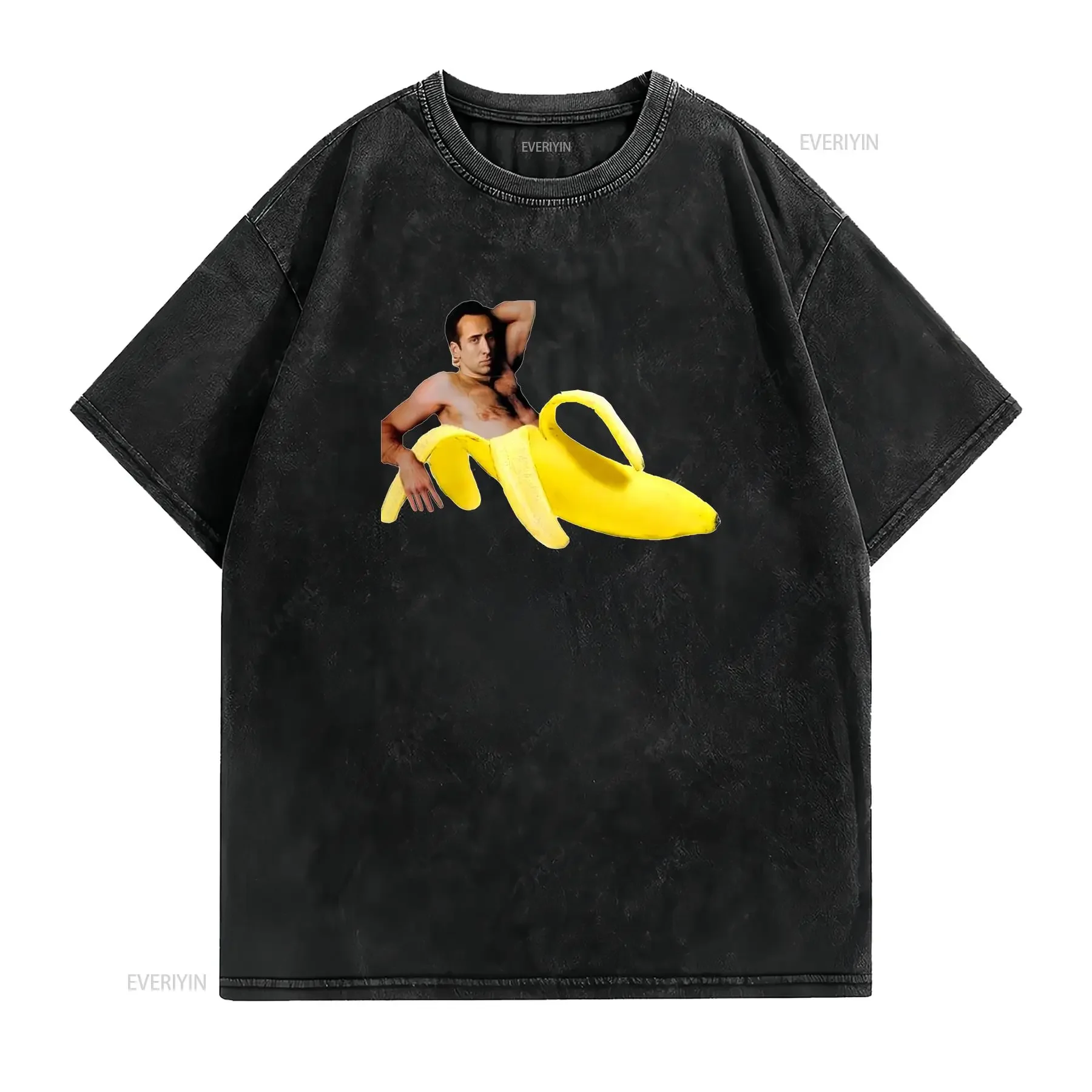 Nicolas Cage Banana Pattern S to 5XL Made in the AU USA T Shirt vintage Washed Casual designer clothes Unisex fashion Stretched