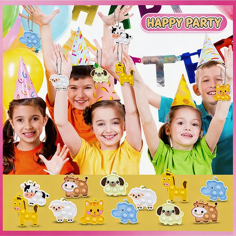 Animal Pop It Keychain Bulk Pack - Sensory Fidget Toys for Kids Party Favors Goodie Bag Stuffers Classroom Rewards Treasure Box view 6