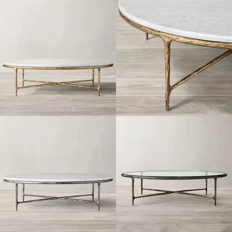 for Hand Hammer Metal Frame Marble Center Table Round Coffee Table