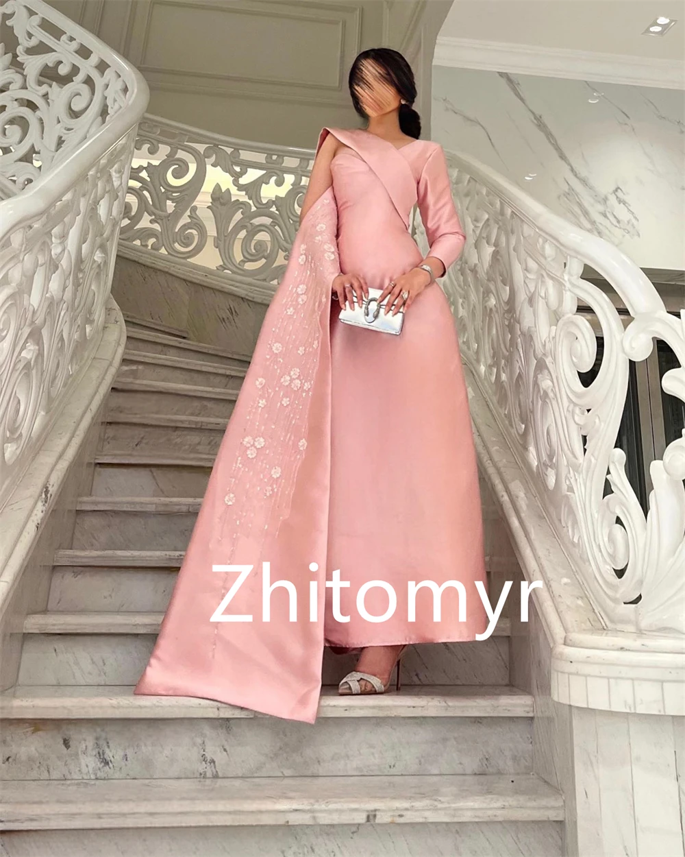 Elegant High Quality One-shoulder A-line Cocktail Dresses Flower Embroidery Anke length Skirts Charmeuse Evening 