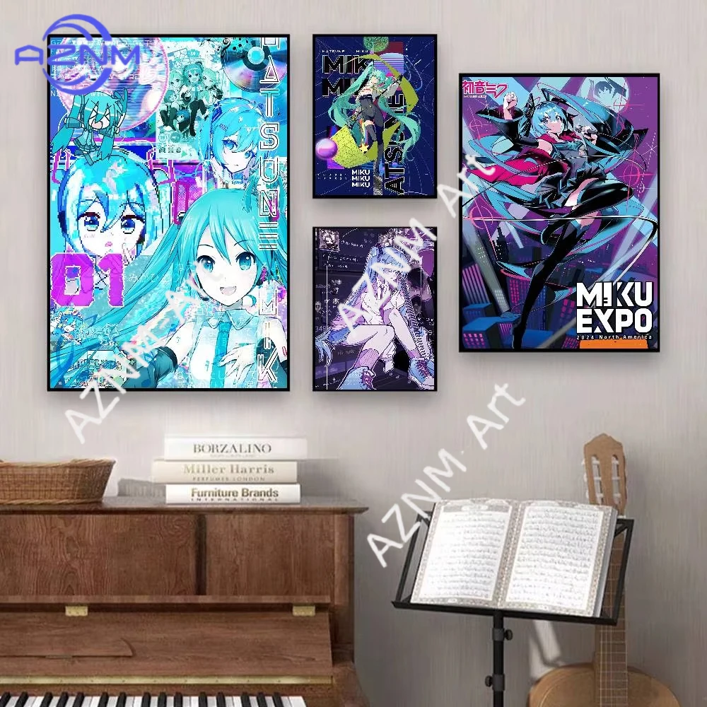 Anime H-hatsunes Cool M-miku Vintage-Poster, selbstklebende Whitepaper-Drucke, Poster, Kunstwerke, Poster, Wandaufkleber
