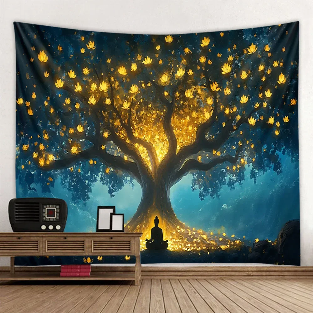 Lotus Meditation Tapestry, Bohemian Dreamy Home Decoration, Bedroom Wall Decoration, Hippie Aesthetic Room Wall Hanging Cloth