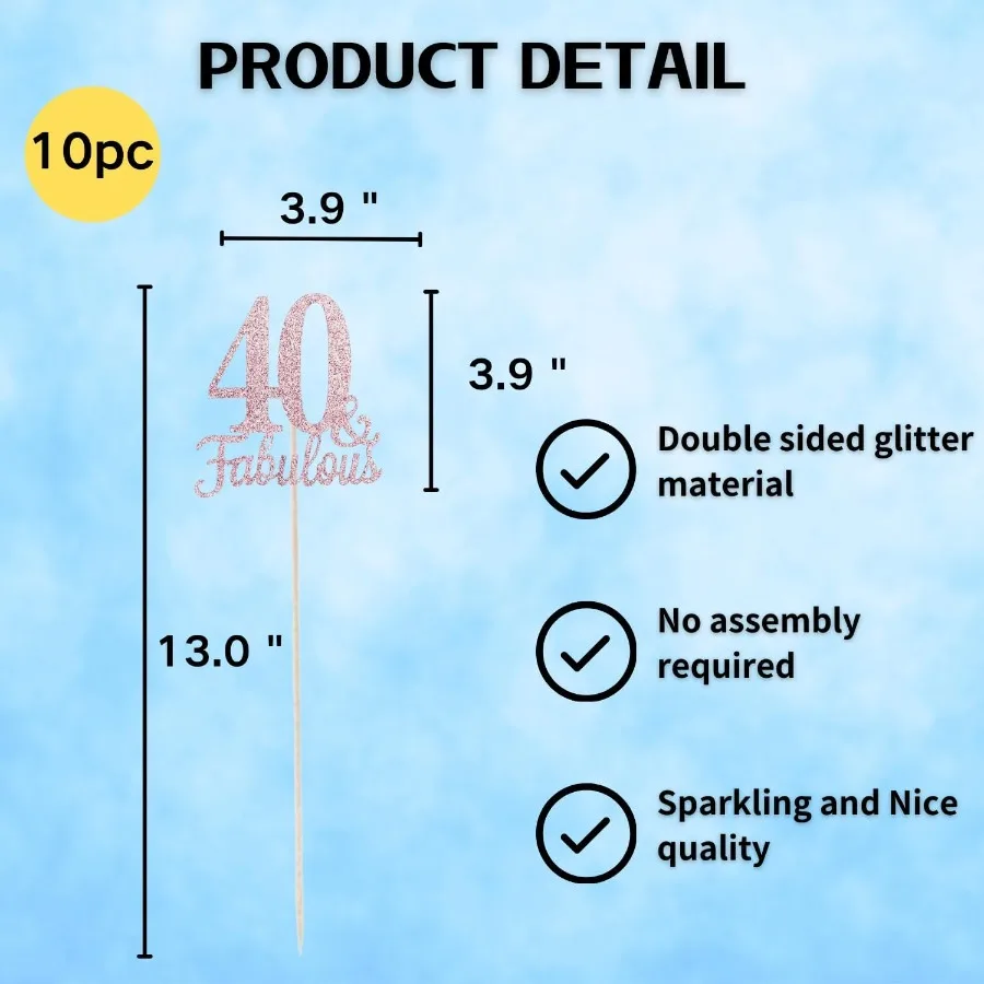 Confezione da 10 centrotavola favolosi e per il 40° compleanno su entrambi i lati per tavoli Numero 40 Centrotavola Bastoni Decorazione per la tavola per il 40° compleanno