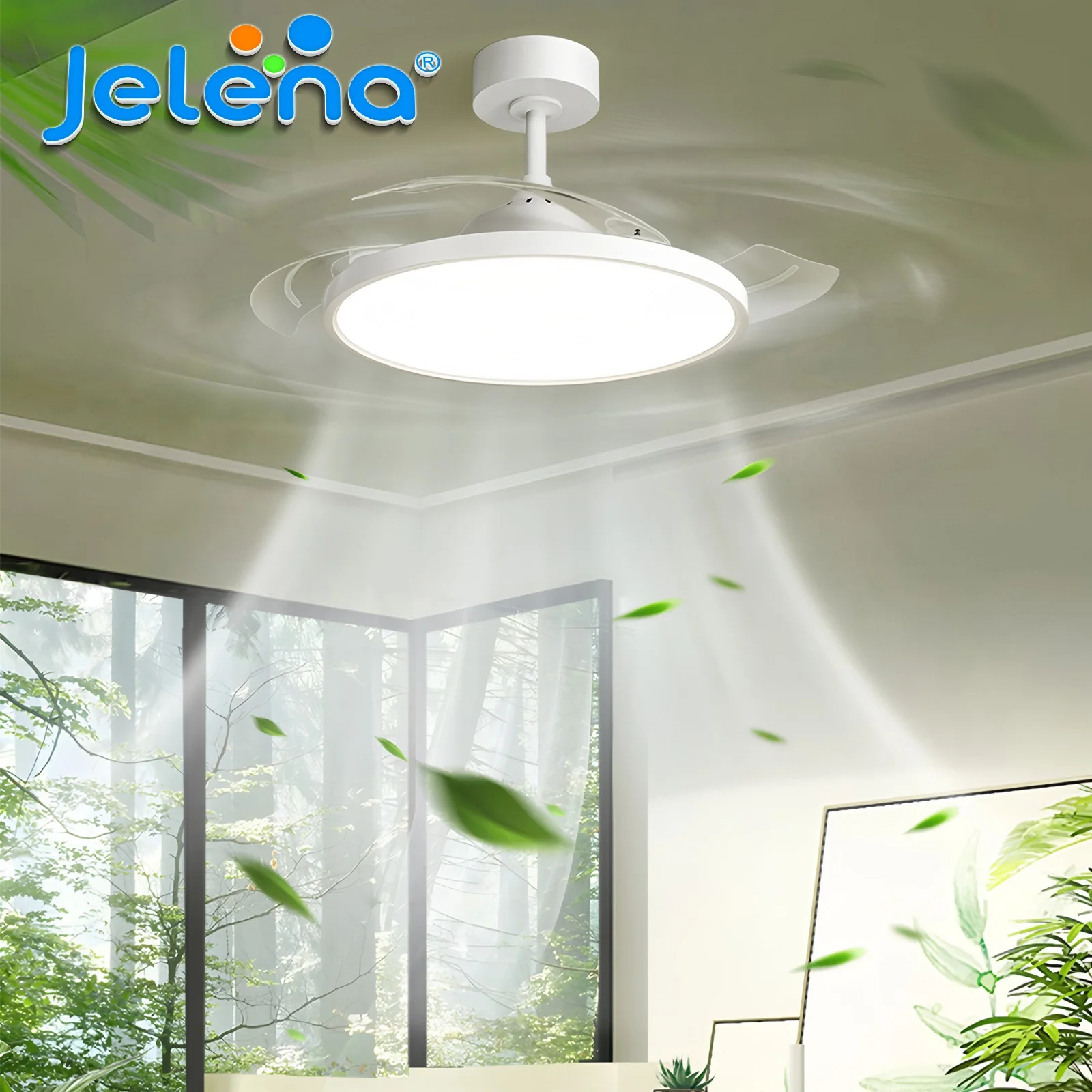 Jelena ventilateur de plafond avec mélanges pliants ventilateur de maison intelligente pales rétractables ventilateur de plafond avec lumière télécommande LED réglable