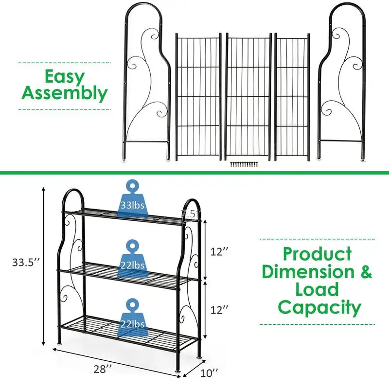 

3-Tier Scrollwork Designed Metal Plant Stand-Black