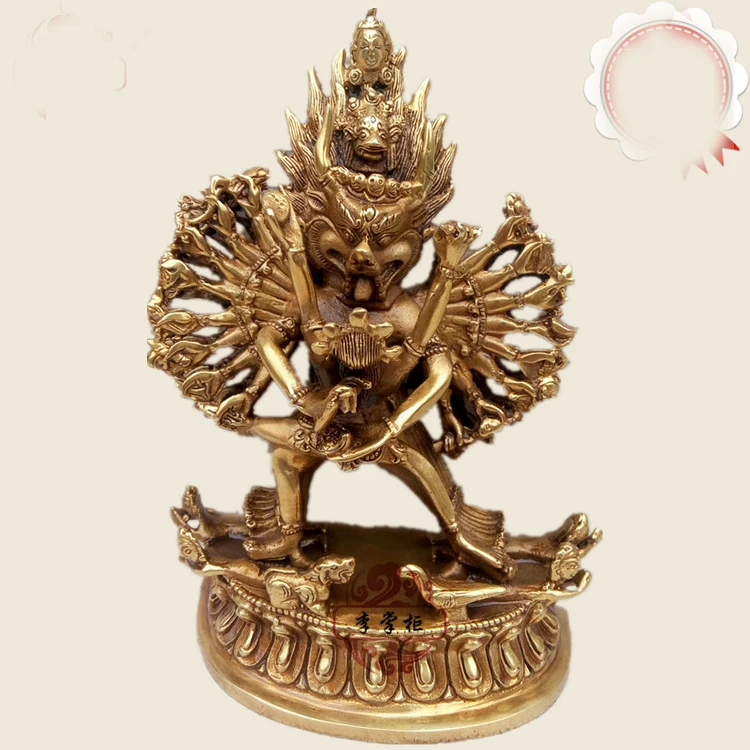 

19CM # exorcise evil spirits home family efficacious Protection Tibetan Buddhism Tantra Yamantaka Jingang Buddha brass statue