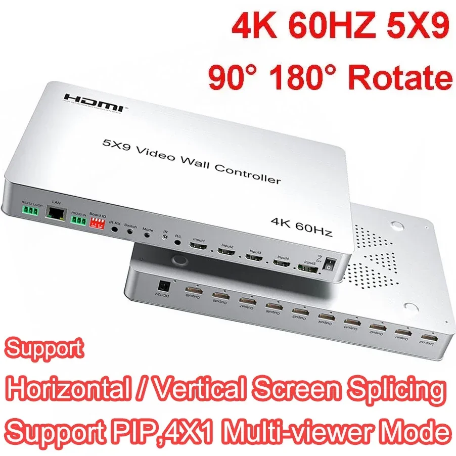 4K 60hz 5x9 HDMI Video Wall Controller 2x2 3x3 9 TV Multi Screen Splicing Box TV Splicer 4x1 HDMI Multiviewer PIP 90 180 Ruota