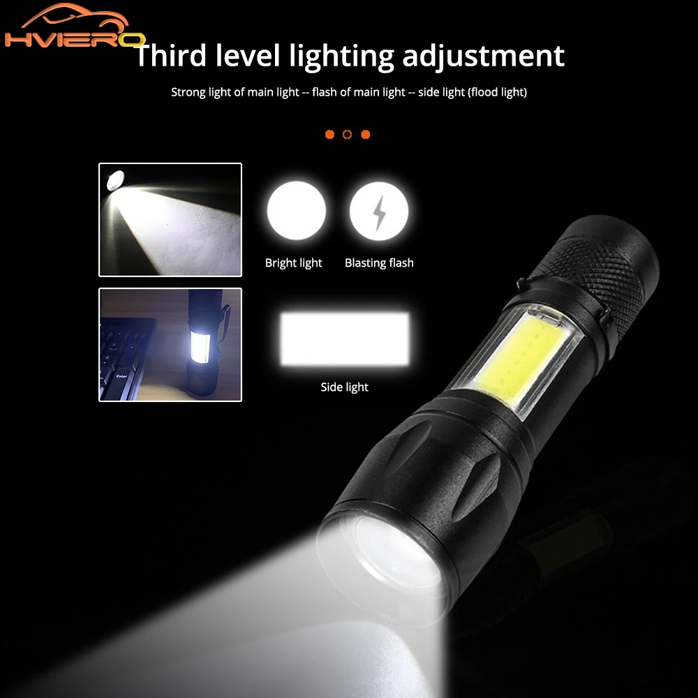 1/2/3/5/7/9Pcs Mini Flashlight COB+XPE Portable Torch Zoomable Focus Lights Ultra Bright USB Charge Camping Emergency Side Lamp