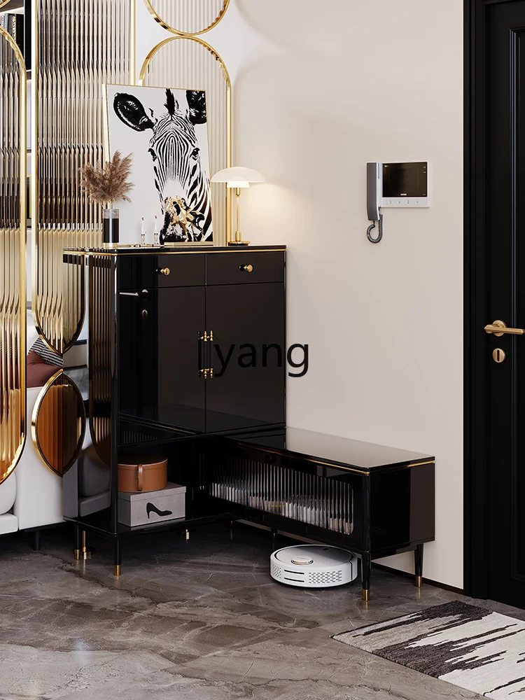 CX Modern Light Luxury Corner Shoe Cabinet Home Doorway Integrated Wall Retractable Home Black Rattan Hallway