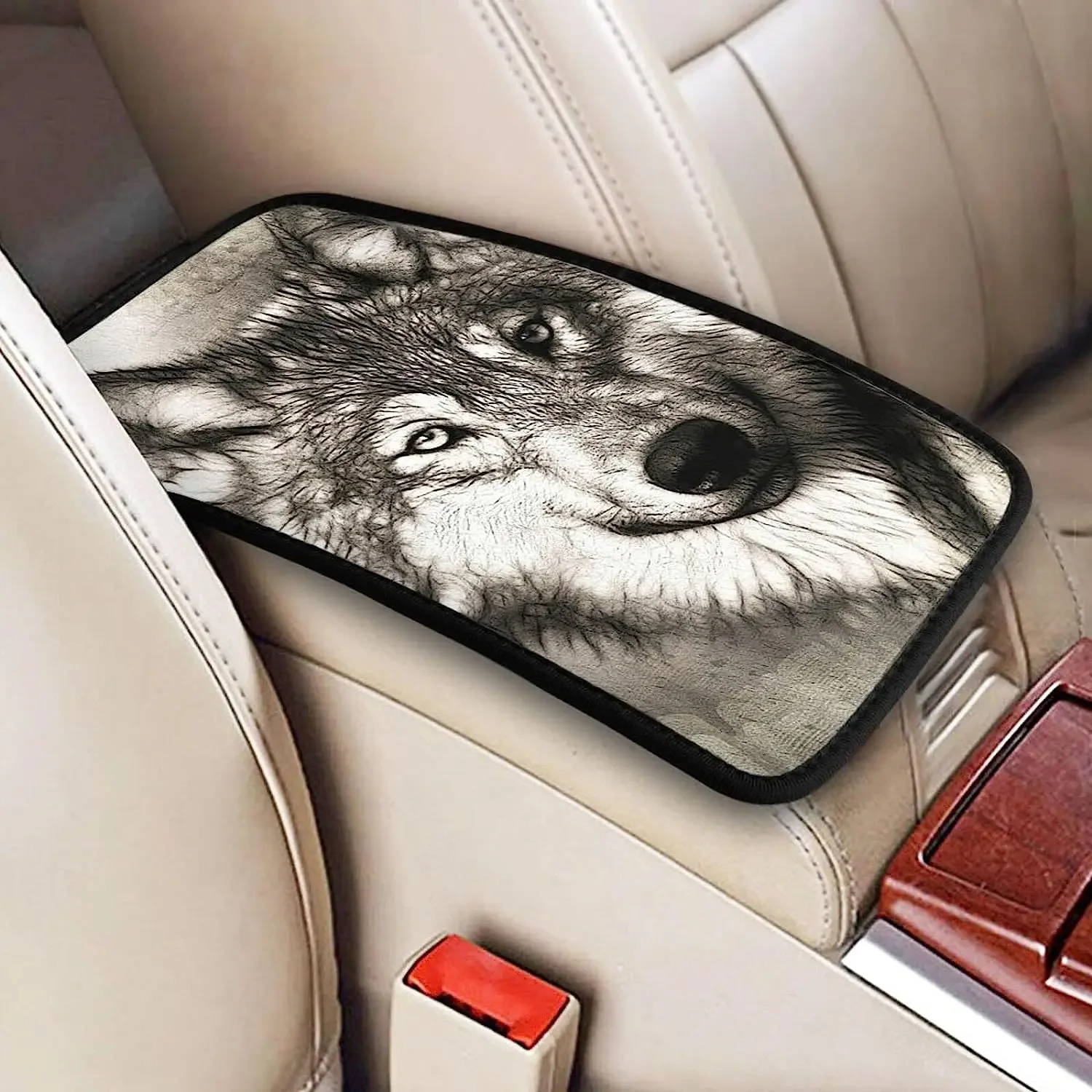 Auto Center Console Cover Pads Grey Wolf  Universal Car Armrest Seat Box Cover Protector Soft Car Accessories for Most Vehicle