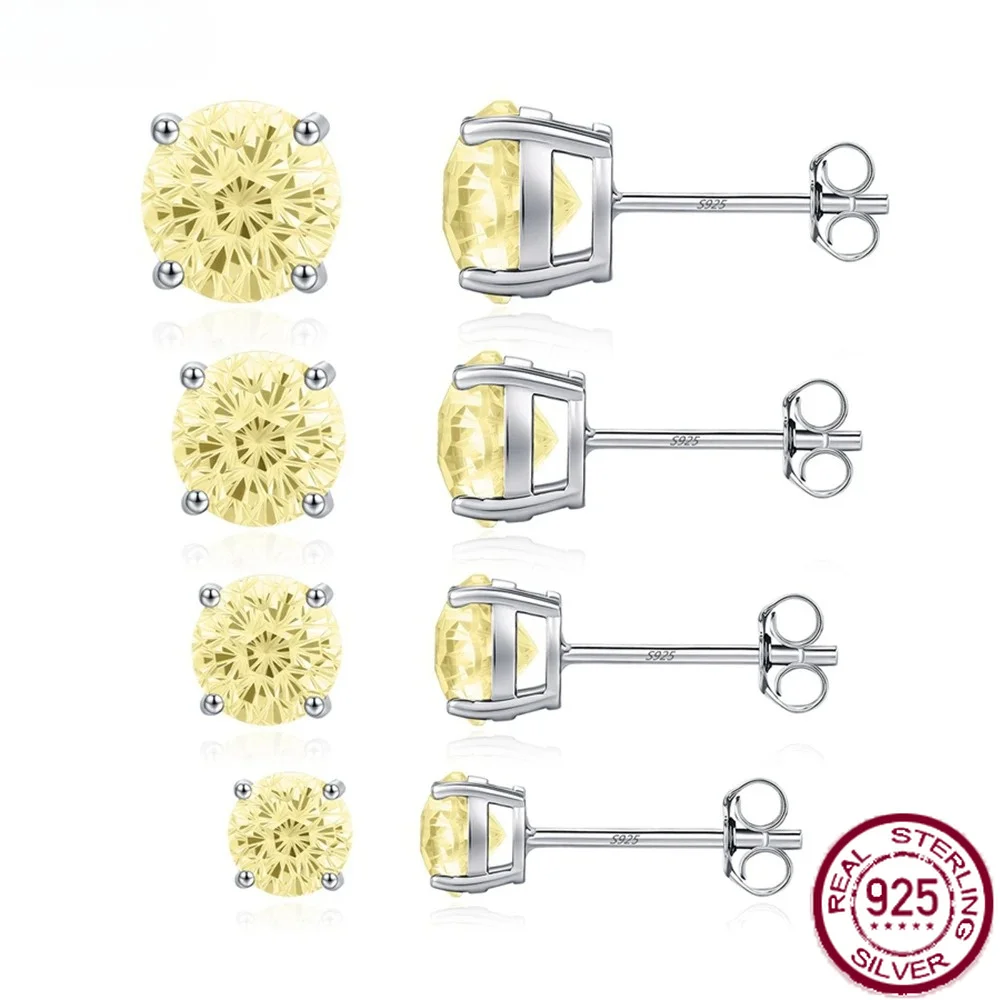 Yaranyan Sparkling 100% 925 Sterling Silver Flower Cut 5-8 MM Citrine Gemstone Simple Ear Studs Earrings Fine Jewelry Wholesale
