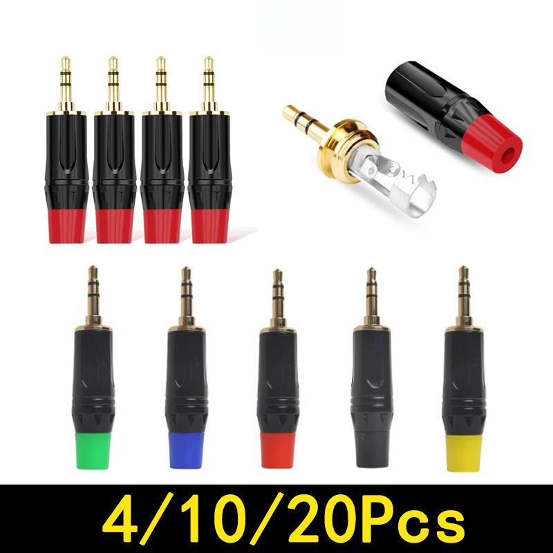 

4/10/20PCS Gold-Plated DIY Soldering Connector 3.5mm Stereo Audio Plug - for Headphone Microphone