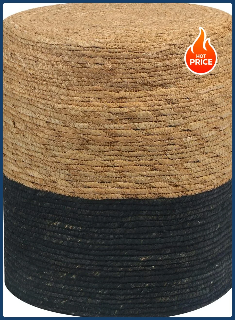 [Free Shipping!]Natural Seagrass Foot Stool, Hand Weaving Round Ottoman, for Living Room, Outdoor Seat (Natural & Black)