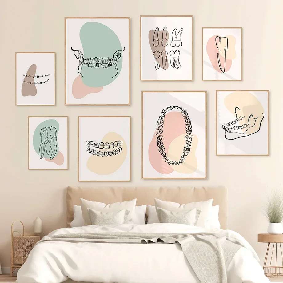 

Abstract Line Teeth Oral Health Dental Wall Art Prints PostersCanvas Painting Medical Pictures For Dentist Office Clinic Decor