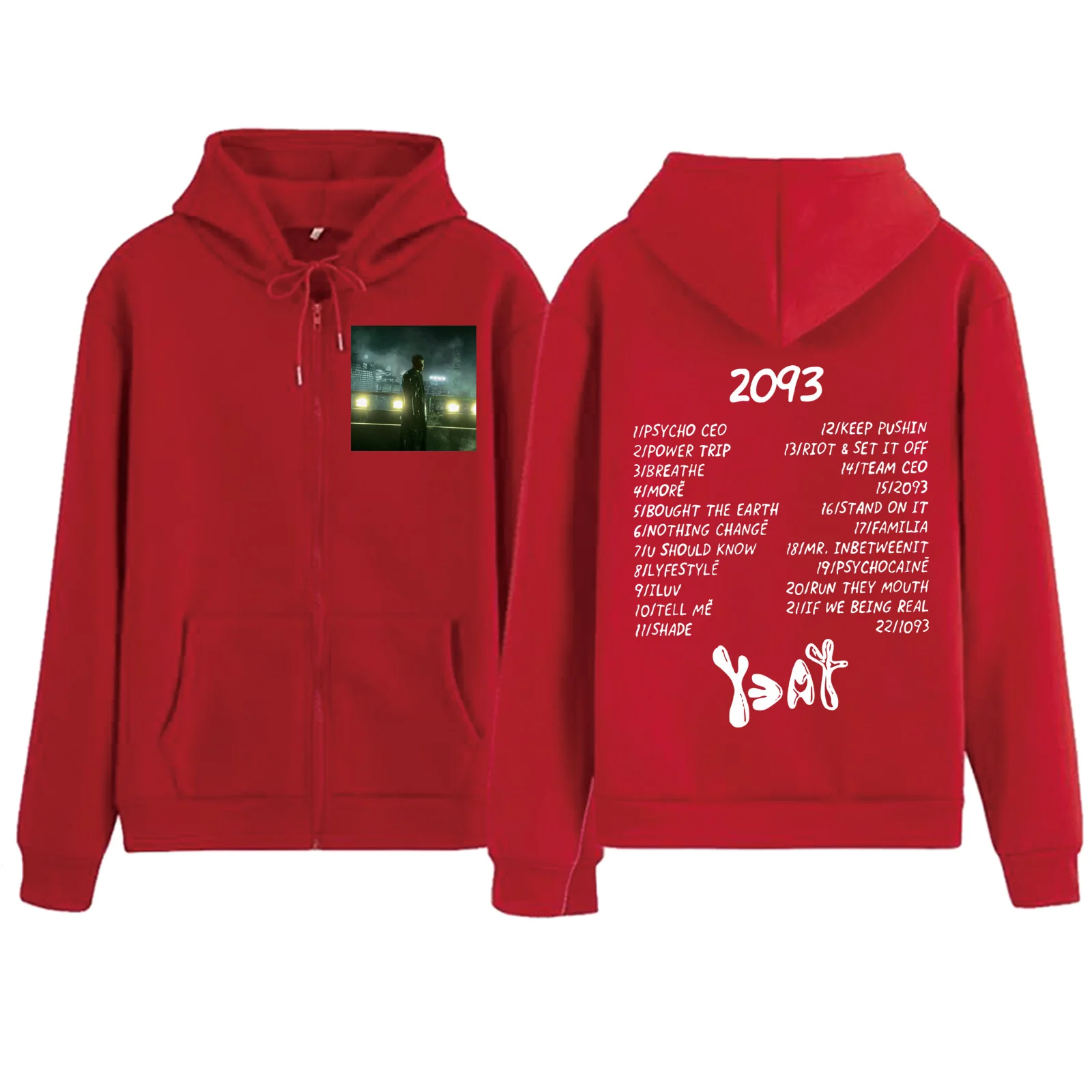 Yeat 2093 Zipper Hoodie Harajuku Pullover Tops Sweatshirt Streetwear Fans Gift Unisex