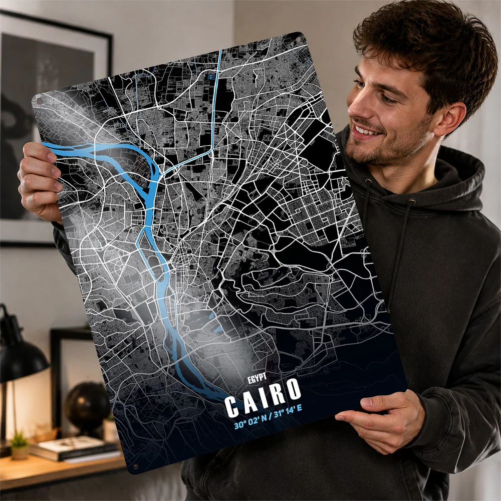 Cairo City Map Printed Poster Urban Wall Art For Home Office Or Living Room Personalized Aluminum Metal Sign Housewarming Gift