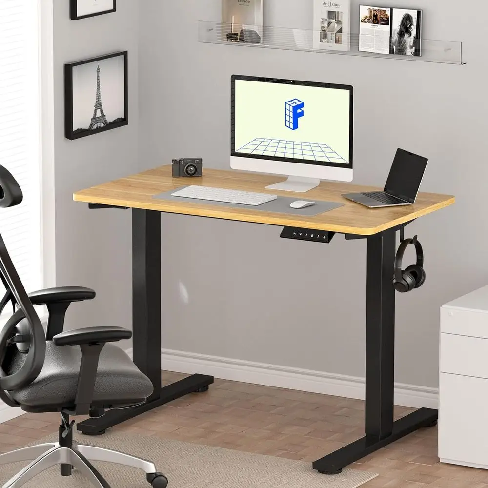Maple 48x30 One-Piece Electric Standing Desk, 1 Thick Top, for Home Office & Multi-Device Use