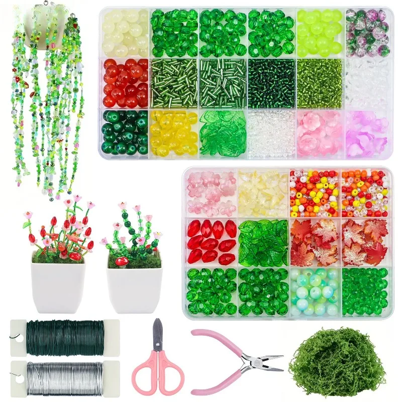 Green Plant Seed Beads Twin Box Kit DIY Jewelry Making Crystal Beads Bracelet Necklace Handmade Craft Charm Findings Accessories
