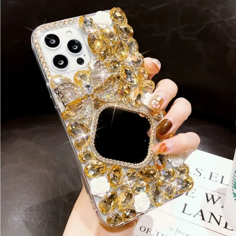 

Diamond Bowknot Flower Bling Crystal Mirror Case Cover for Samsung, A70S, A32, A52, A51, A72, A73, A53, A74, A54, A34, Luxury