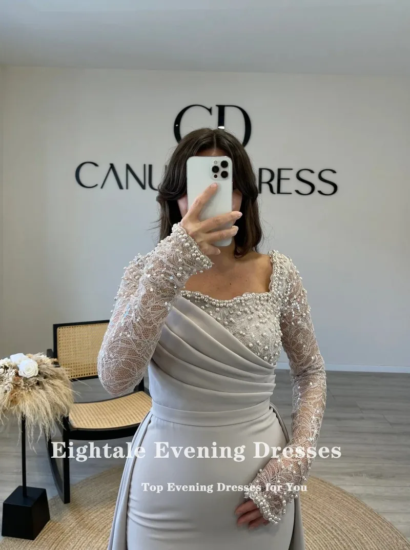 

Eightale арабское вечернее платье для выпускного вечера по индивидуальному заказу милое платье с длинными рукавами цвета шампанского свадебное платье русалки Robes De Soirée