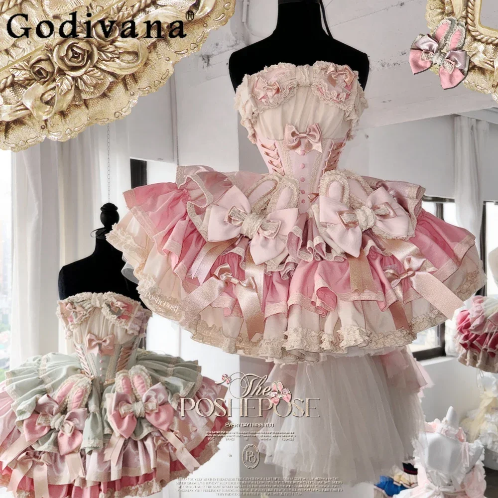 

Christmas Lolita Pink Chest Wrap Dress Womens High Waist Slim Elegant Princess Dress Ladies Birthday Party Sleeveless Mini Dress