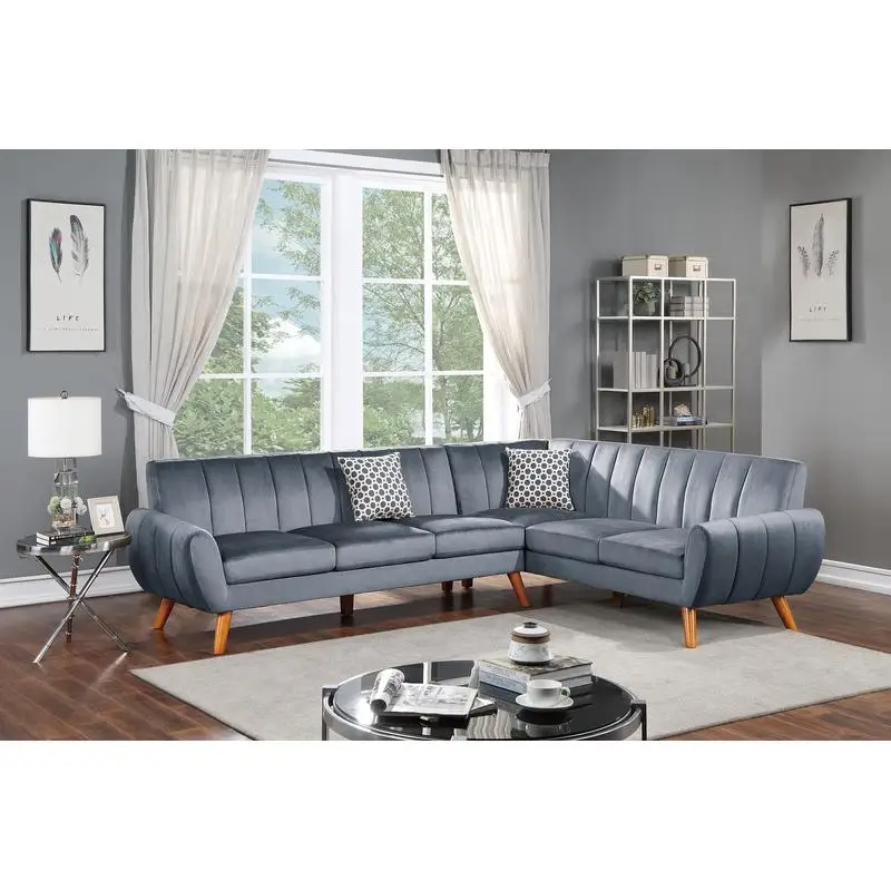 

Contemporary 2-Pc Sectional Living Room Set - Dark Gray Velvet Couch with Left Facing Sofa and Right Facing Loveseat Wedge,
